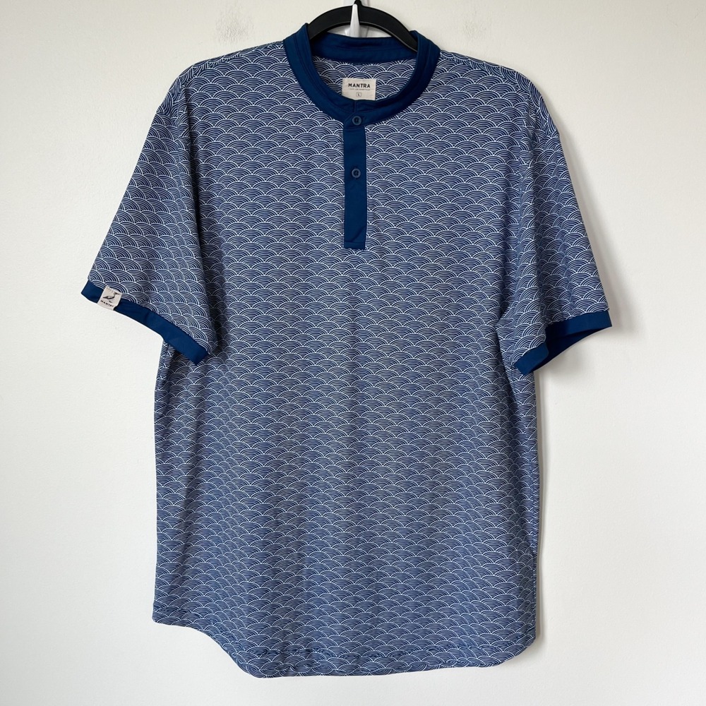 Mantra Catalyst Polo Shirt Mens Large Blue Wave Print Golf